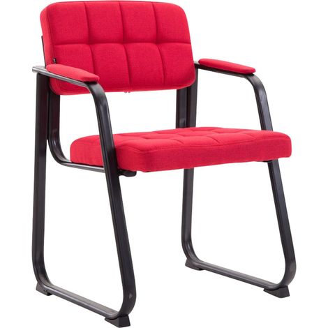 Silla de visita sillón de oficina sin ruedas costuras decorativas en tela roja soporte de metal negro BUR10219