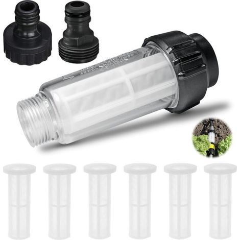7-teiliges Hochdruckreiniger-Filterset, kompatibel mit Wasserfiltern, 6 Filtereinsätzen und 3/4"-Wasseranschlüssen, Filterzubehör für Bewässerungsschläuche und Reiniger (7) (1/4)