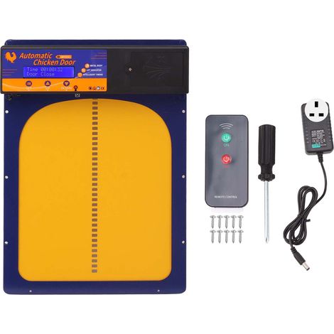 Poulailler Porte Automatique 100V-240V Détection Lumière Minuterie Télécommande Étanche Maison Poule Volaille Bijou Bleu Prise UK (1/5)
