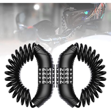 Tragbares Kabelschloss mit Kombination für Motorrad, leicht und kompakt, Motorradhelm-Diebstahlsicherung, verdrehtes Stahlkabel für Elektroroller, Helmschloss (Schwarz 2 Stück) (1/5)