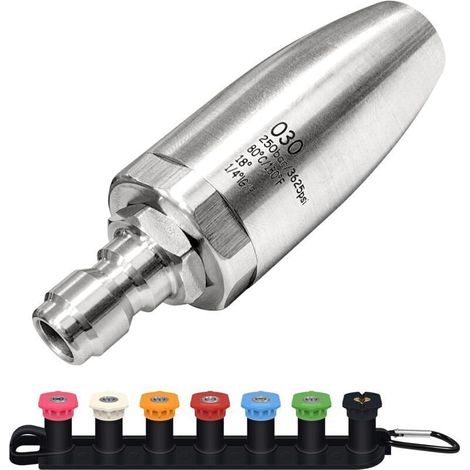 Hochdruck-Turbodüse, 3600 PSI, Edelstahl, 360° drehbar mit 7 Düsen, 1/4″-Anschluss