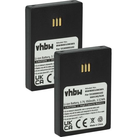 vhbw 2x Akku kompatibel mit Ascom 9D62, D62 DECT, i62 Messenger, D62, i62, DH4-ACAB schnurlos Festnetz Telefon (950 mAh, 3,7 V, Li-Ion) Schwarz