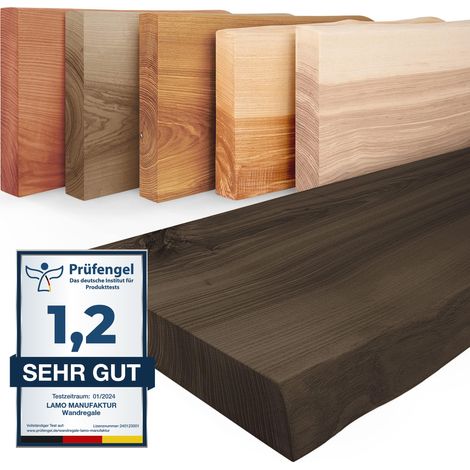 Lamo Manufaktur Wandregal Holz Baumkante Regal Farbe: Schwarz Pure: ohne Montage Set 60 cm
