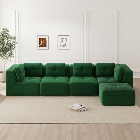 Canapé d'angle modulable 4 places velours côtelé vert OKMYHOME (1/5)