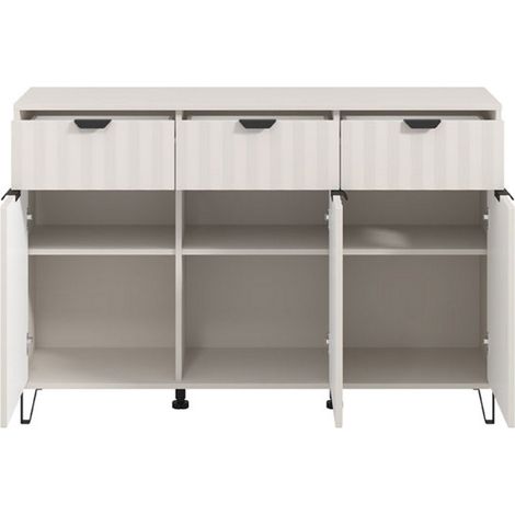 Anrichte Paglieta, Anrichte mit 3 Regalböden, 3 Schubladen, 6 Fächern, 138x40x90,5 cm, Cremeweiß