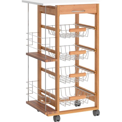 Desserte Salvatore Chariot Cuisine Roulant Rangement Bois Blanc Marron 83 cm (1/5)