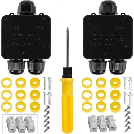Lote de 2 cajas de conexión estancas IP68 para cables eléctricos exteriores, conectores de cables eléctricos exteriores de 2 vías. (1/5)