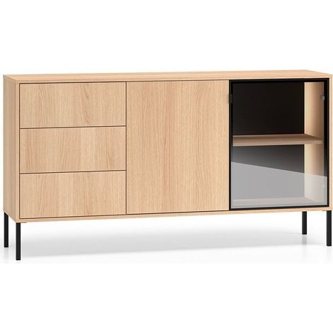 Paige Aparador de madera y negro de 2 puertas y 3 cajones (1/5)
