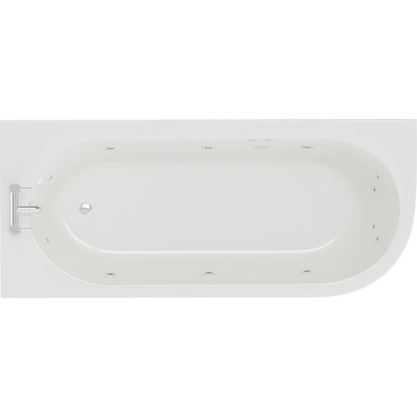 Arc 1700mm x 750mm 12 Jet Chrome Flat Jet Left Hand Curved Whirlpool Shower Bath with White Acrylic Front Bath Panel (1/5)