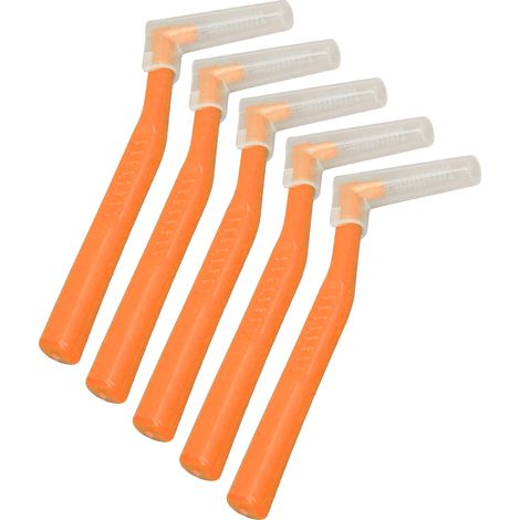 Lot de 5 brossettes interdentaires en forme de L, nettoyage efficace, élimination de la plaque dentaire, compatible avec les appareils orthodontiques, couleur orange. (1/5)