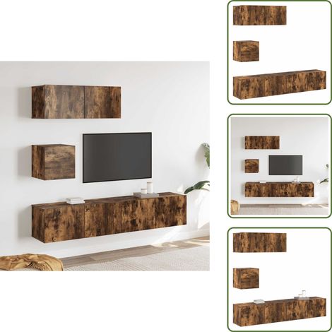 Ensemble de meubles TV 4 pcs Chêne fumé Bois d'ingénierie - Meuble Tv - Meuble Téléviseur - Étagère Murale - Rangement Mural - Décoration Intérieure (1/5)