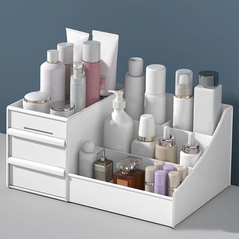 Organisateur de maquillage grande capacité avec tiroirs, pour cosmétiques, rouges à lèvres, produits pour les ongles et les soins de la peau, blanc (1/5)