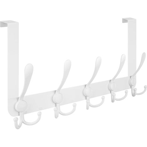 Ganci da porta 5 robusti appendiabiti a tre ganci interamente in metallo per bagno, camera da letto, dormitorio, giacca, cappello, asciugamano, borse, colore bianco, 1 pezzo (1/5)