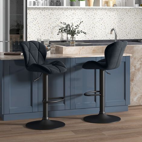 Tabouret de bar en polyester noir, pivotant, hauteur reglable, sans accoudoirs, 51,5 x 57,5 x 93-114,5 cm (1/5)