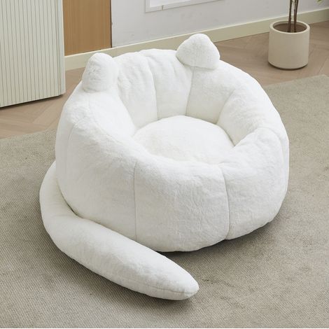Divano pouf 112x112x77 cm in tessuto peluche bianco, senza montaggio, per soggiorno – MEUBLIV (1/5)