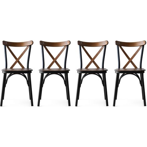 Cotecosy – Ensemble de 4 chaises en bois noyer – Structure métallique robuste – Hauteur d'assise 48 cm – Capacité de charge 200 kg (1/5)