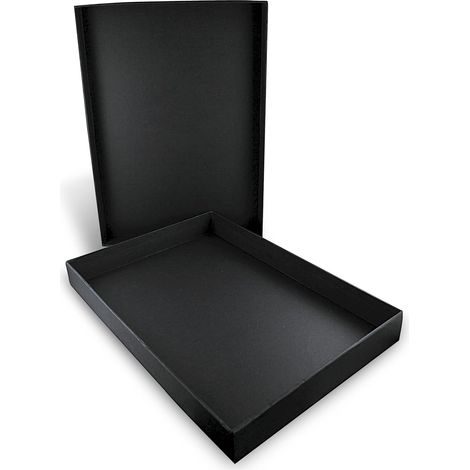 Boîte de rangement avec couvercle pour formats A4, dimensions intérieures env. 32,5 x 23,0 x 3,5 cm, boîte en carton noir avec surface satinée (1/5)