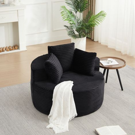 Fauteuil rond 110 cm en velours côtelé avec 3 coussins décoratifs, siège confortable style minimaliste (1/5)