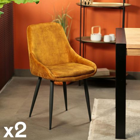 Chaise de salle à manger moutarde avec pieds métal (lot de 2) MALMOE (1/5)