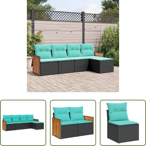 Gartenmöbel - 5-teiliges Gartensofa-Set mit Kissen, schwarzes Polyrattan (1/5)