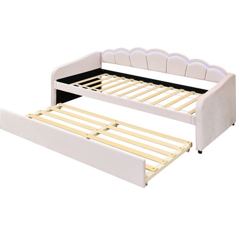 Sofabett 90 x 200 cm aus rosa Samt mit Ausziehbett und LED-Ambientelicht, ohne Matratze (1/5)