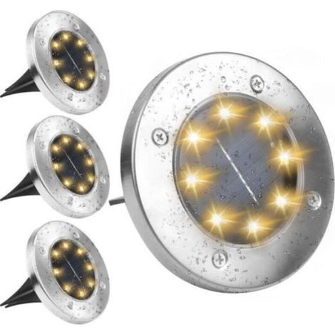 JSSEVN - Lámpara solar para césped - 8 LED - Blanca - Resistente al agua - Jardín (1/4)