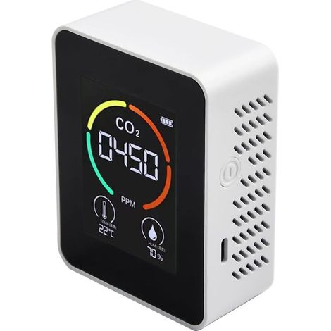 Détecteur de CO2 3 en 1 - Moniteur d'air CO2 - Détecteur de dioxyde de carbone - Qualité de l'air - Température et humidité - Pour maison, bureau, serre, entrept, la salle de sport- Blanc (1/3)