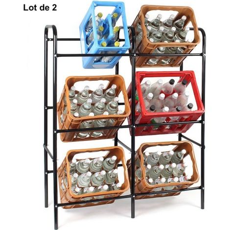Lot de 2 Étagères de Rangement Pratique (96 x 33 x 116 cm) pour Caisses de Boissons et Rangement Divers (1/4)