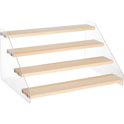 4-stufiger Acryl-Präsentationsständer, Holz-Präsentationsständer, 4-stufiger Stufenständer für Parfümkollektionen, Aufbewahrungsständer, 30 x 21,4 x 15,8 cm (1/5)
