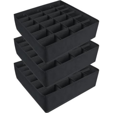 Organisateur Tiroir - 24 Compartiments - 32 x 32 x 10 cm - Pour Chaussettes Cravates Sous-Vêtements - Textile Respirant PP Épaissi - Lot de 3 (1/4)