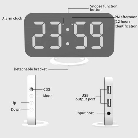 Horloge LED, réveil numérique brille dans le noir, réveil sans tic-tac, réveil avec double connexion de chargeur USB (1/2)