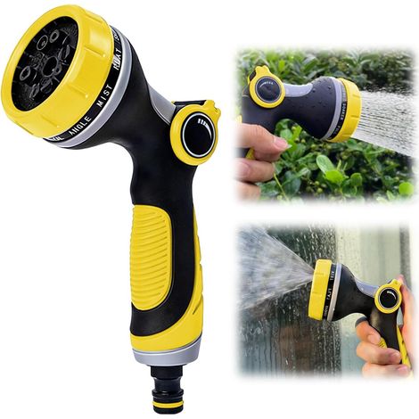 Buse de tuyau d'arrosage réglable 10 modes pulvérisateur haute pression contrôle pouce On/Off pour jardin voiture animaux jaune (1/5)