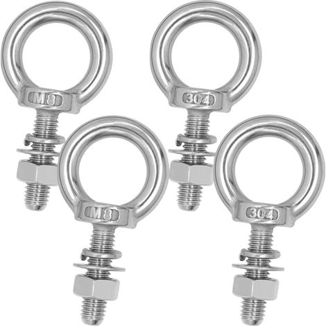 Lot de 4 vis à œil M8 × 30 mm en acier inoxydable 304 pour rouleau de fixation et de suspension, boulons à anneau avec écrous et rondelles (1/5)