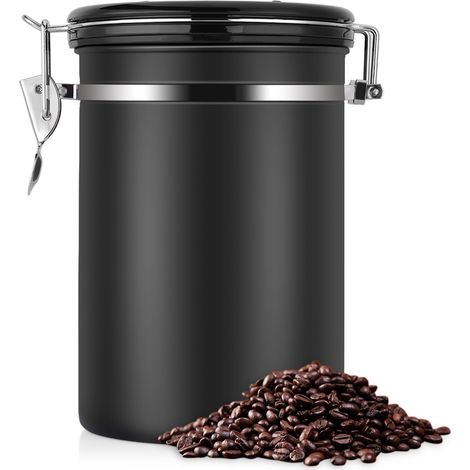 Luftdichter Kaffeebehälter aus Edelstahl, schwarz, großes Fassungsvermögen 1,8 l (1/5)