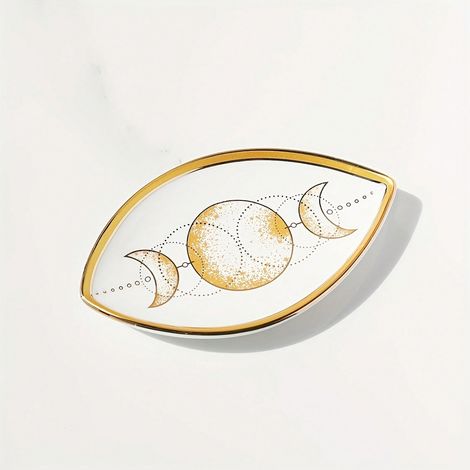 Keramik-Schmucktablett mit Nazar-Muster, blau und gold, blattförmig, für Ringe und Ohrringe