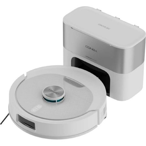 Cecotec Robot Aspirateur Base Vidage Automatique 3L - 25000Pa - Conga Y80 Pearl. Autonomie 240min en Mode Éco, Brosse Silicone (1/5)