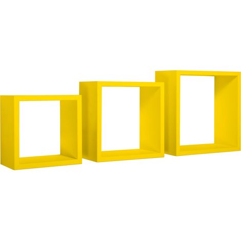 Set 3 Mensole da Parete Cubo in Fibra di Legno Incubo Giallo Canarino (1/5)