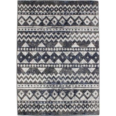 VENISE - Tapis toucher laineux motifs berbères gris bleu 133x190 (1/5)