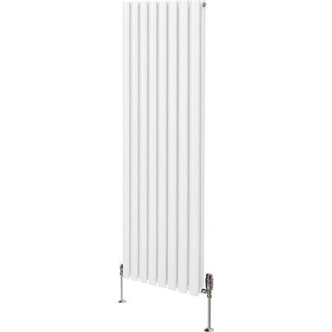 Röhrenheizkörper Oval & Chrom Thermostatventile Modern Weiß 1600 x 480mm