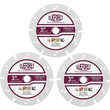 Disques Diamant Carrelage 75mm - 3 Pièces Disques à Tronçonner pour Marbre Granit Céramique Porcelaine, avec un Alésage de 10mm, pour Mini Machines (1/5)