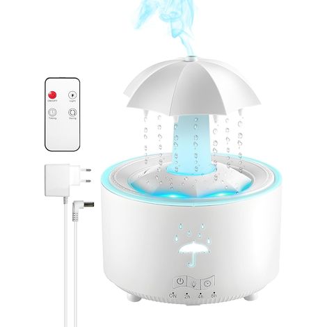 Humidificador con luz de lluvia para dormitorio, difusor de 300ml para aceites esenciales, con luces LED de 7 colores, lámpara humidificadora para hogar y oficina (1/5)