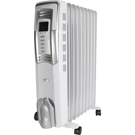Radiateur bain d'huile 1500W – Thermostat électronique – 3 modes de fonctionnement – Dimensions 35x15x67cm – Gris clair – Dx Drexon