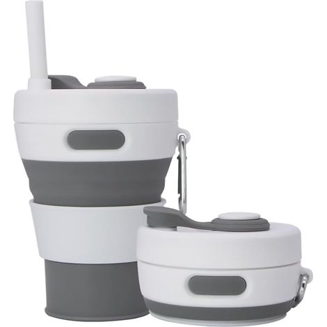 Faltbarer Campingbecher mit Silikonstrohhalm – Tragbare Wasserflasche für Outdoor-Aktivitäten und Autofahrten – 450 ml (1/4)