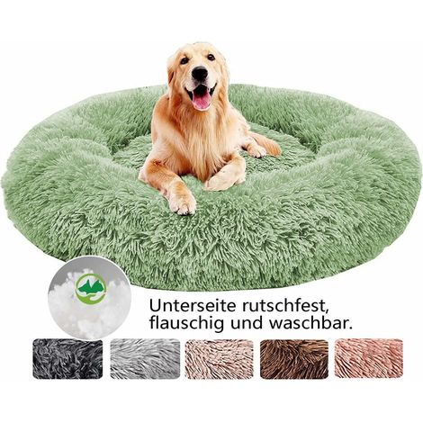 Flauschiges Hundebett rund, Katzenbett Donut waschbar, Haustierkissen mit erhöhtem Rand, Grün L 80x80cm