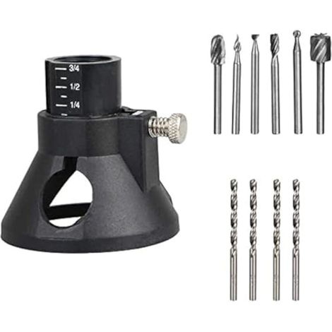 Guide de coupe rotatif multi-outils avec foret - Kit de connexion pour fraiseuse - Jeu de forets et fraises HSS (1/2)