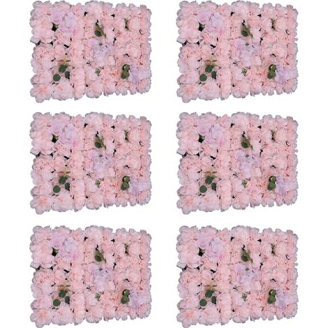 Lot de 6 panneaux muraux de fleurs artificielles rose pâle, mur de fleurs en soie, fond décoratif pour mariage, baptême, fête et événement - 40x60 cm