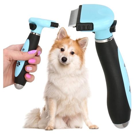 Spazzola per lo scrostamento del pelo dei cani e dei gatti con lama auto-pulente di 5 cm colore blu-nero.