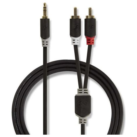 Cable de audio estéreo 3,5 mm macho 2x RCA macho chapado en oro 3,00 m redondo antracita caja con ventana - Nedis (1/3)
