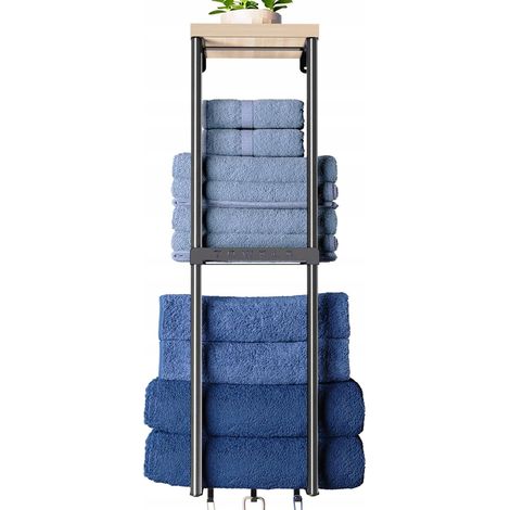 Portasciugamani a 2 livelli con ripiano, 81 cm, acciaio + legno (1/2)