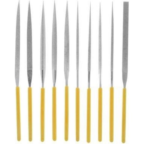 Limes aiguilles 10 pièces 140 mm – M53 – Revêtement diamant pour acier, verre, céramique – Pochette de rangement incluse – (1/2)